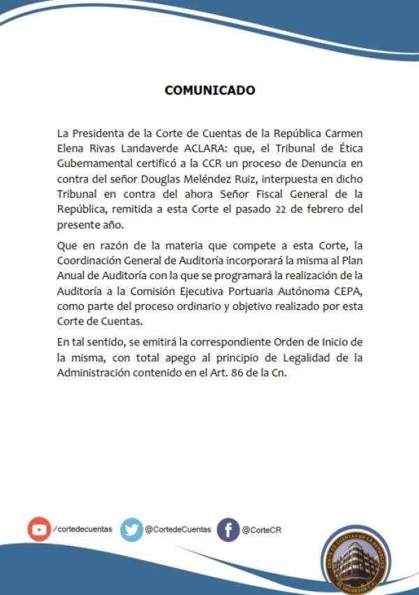 LA PRESIDENTE CCR INFORMA