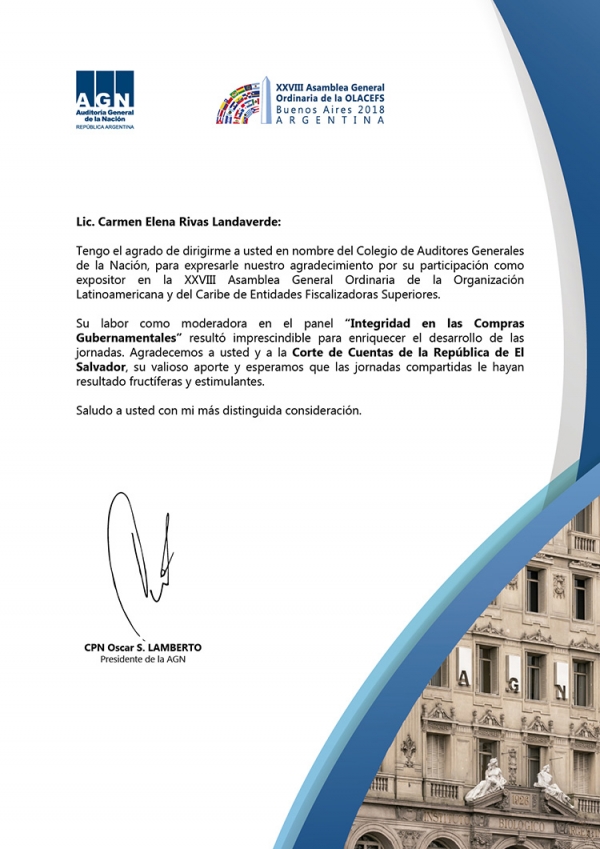 RECONOCEN DESTACADA PARTICIPACI&Oacute;N DE PRESIDENTE CCR EN ASAMBLEA OLACEFS Y COMO MODERADORA EN PANEL DE EXPERTOS