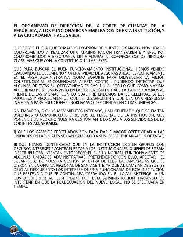 ORGANISMO DE DIRECCI&Oacute;N CCR INFORMA A SERVIDORES INSTITUCIONALES Y CIUDADAN&Iacute;A EN GENERAL