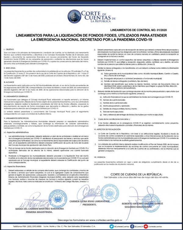 LINEAMIENTOS PARA LA LIQUIDACI&Oacute;N DE FONDOS FODES, UTILIZADOS PARA ATENDER LA EMERGENCIA NACIONAL DECRETADO  POR LA PANDEMIA COVID-19
