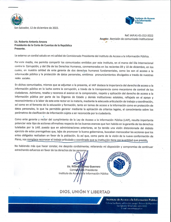 IAIP RECONOCE TRABAJO ARTICULADO CON LA CCR