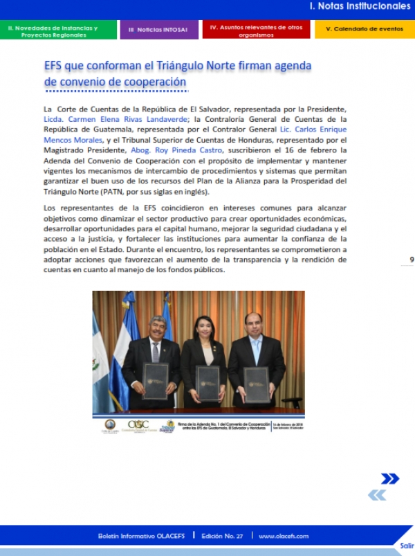 BOLETIN INTERNACIONAL DESTACA  TRABAJO DE LA CORTE DE CUENTAS DE LA REP&Uacute;BLICA