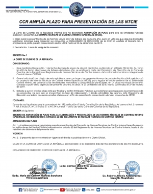 CCR AMPL&Iacute;A PLAZO PARA PRESENTACI&Oacute;N DE NORMAS DE CONTROL INTERNO ESPEC&Iacute;FICAS DE LAS ENTIDADES P&Uacute;BLICAS DEL PA&Iacute;S