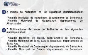 CORTE DE CUENTAS REPORTA ACCIONES DE CONTROL REALIZADAS DEL 27 AL 31 DE MAYO